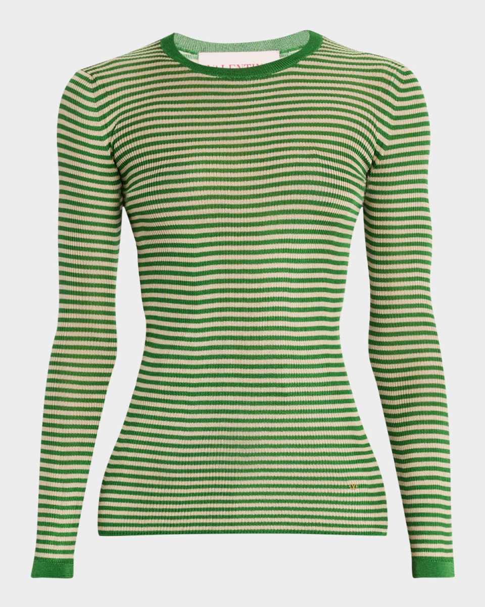 Striped Silk Knit Long-Sleeve Sweater
